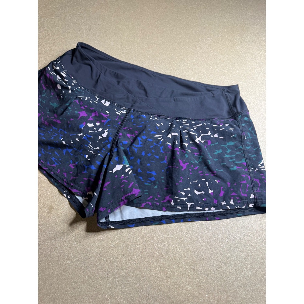 Lululemon Run Speed Shorts Confetti Abstract Print Purple Blue Black Womens 10